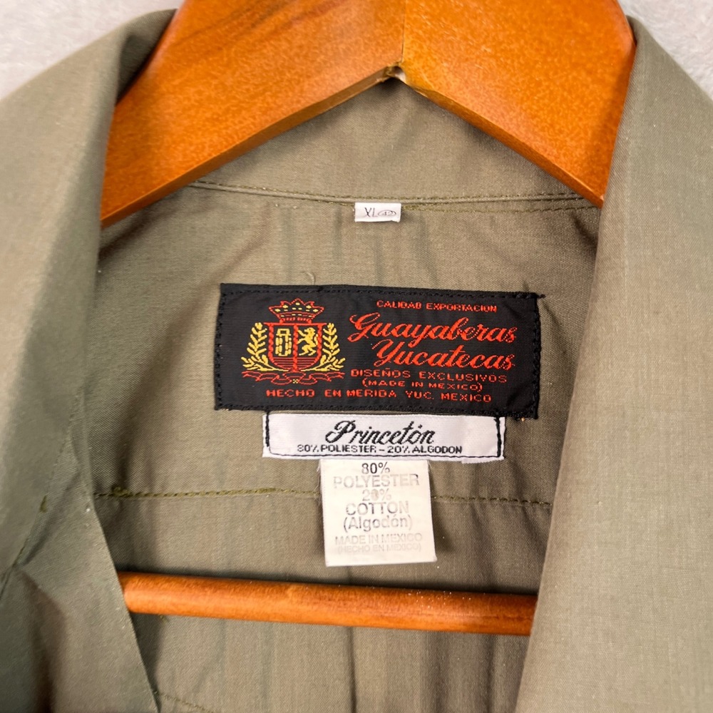 Guayaberas Yucatecas Men's Shirt XL Olive Green Embroidered Short Sleeve Mexican - Picture 3 of 8